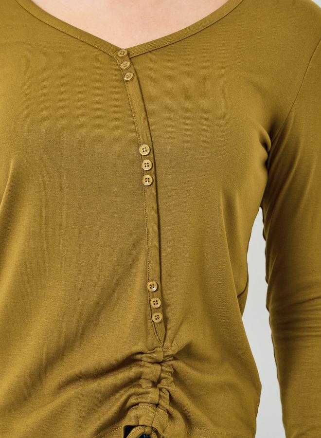 Styli Women Drawstring Buttoned Knit Top - Image 3